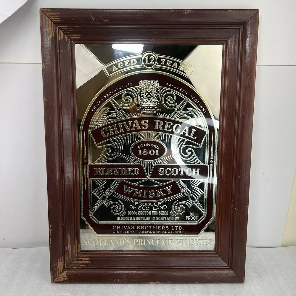 Vintage Chivas Regal Blended Scotch Whisky Mirror Bar Pub Sign 23x17” Wood Frame